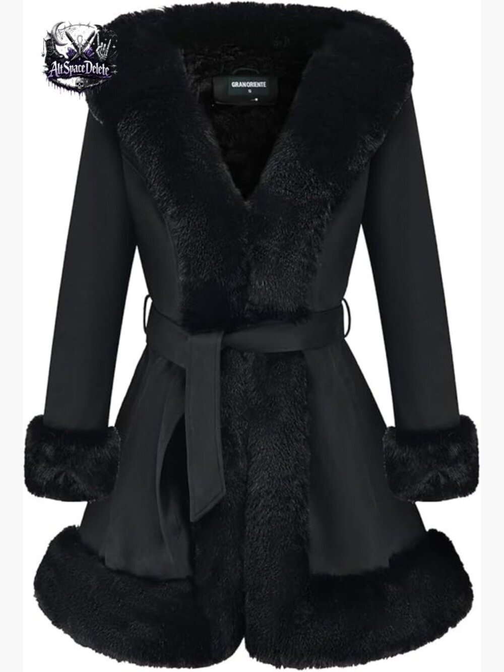 Faux Fur Collar Suede Jacket with Belt, Long Sleeve Winter Parka Coat